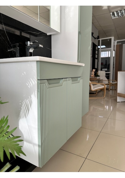 Banyo Dolabı Aynalı Cnc İşlemeli Membran Kapaklı 65 Cm Yeşil