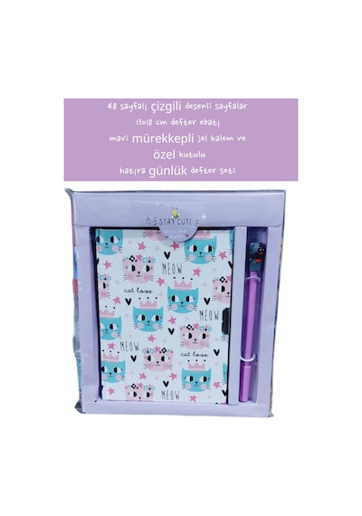 48 Sayfalı Çizgili Desenli Sayfalar 13x18 Cm Defter Ebatı Mavi Mürekkepli Jel Kalem Özel Kutulu 2