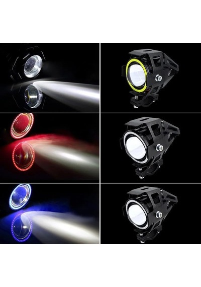 Astraled U7 Motosiklet Sis Farı, Mercekli, Büyük Kafesli, Sarı Angel Işıklı Led