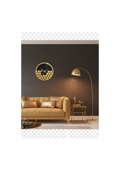 Petek Model Duvar Saati Dekorasyon 45 Cm Siyah Gold Renk