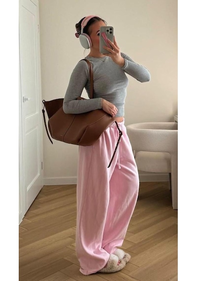 Madmext Pembe Bol Paça Kadın Eşofman Altı Mg2279 Pembe