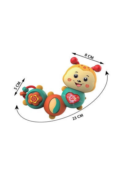 Montessori Neşeli Tırtıl Düğmeli Işıklı Müzikli 23 Cm Eğitici Ve Öğretici Çıngıraklı Bebek Oyuncağı Sarı