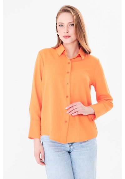 Sortie Collection Uzun Manşetli Keten Gömlek Oranj