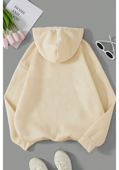 Cheap Baskılı Oversize Sweatshirt Bej
