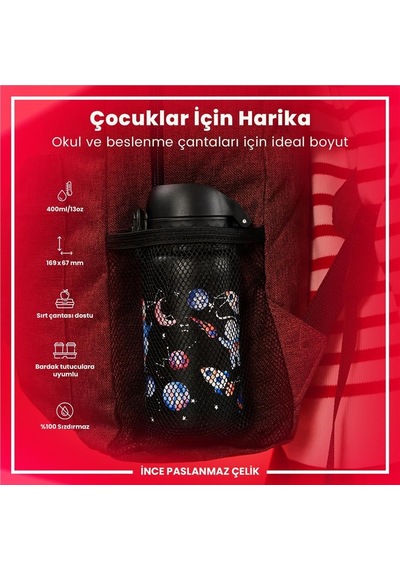 Ion8 - Paslanmaz Çelik Çocuk Suluk - Uzay - 400 Ml - Sızdırmaz Çok Renkli