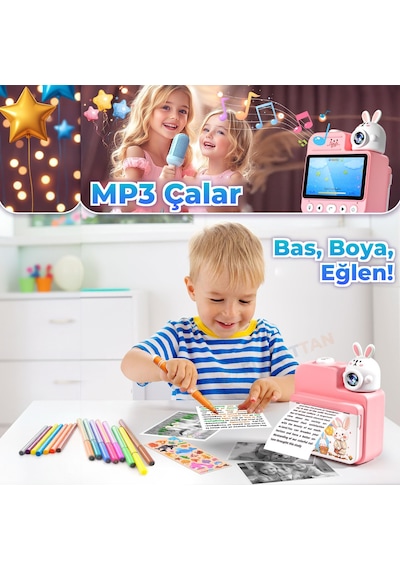 Jd30 3.0" Ekran 1080P Video 180 Derece Dönen Lens Anında Baskılı Çocuk Kamerası