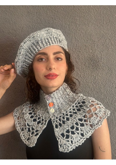 Gönülden Tasarım El Örgüsü Fransız Ressam Bere Ve Boyunluk Kadın Set Gri