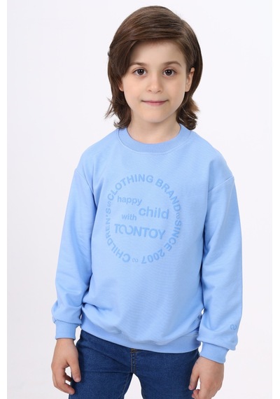 Toontoy Kids Toontoy Erkek Çocuk Baskılı Sweatshirt Mavi