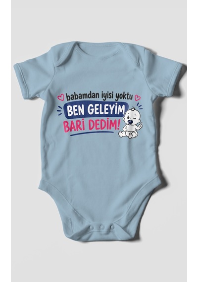 Morivokids Babaya Özel Kısa Kollu Bebek Body %100 Pamuk Zbn163-kk Bebe Mavisi