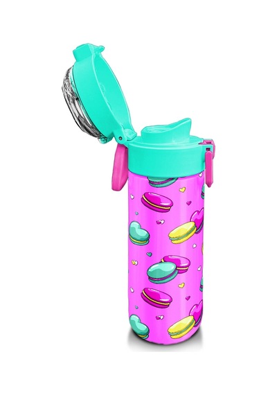 Coral High Kids Açık Pembe Su Yeşili Makaron Desenli Pipetli Ve Direkt İçim Çelik Termos 500 Ml 31912 Pembe - Açık Yeşil