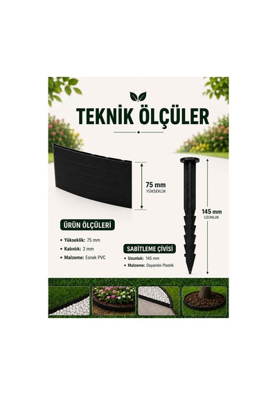 Esnek Pvc Çim Ayırıcı Bahçe Peysaj Düzenleyici 10 Metre Siyah Çim Sınırlayıcı Esnek Plastik Taş Toprak Ayraç Bariyer Peyzaj Bordürü