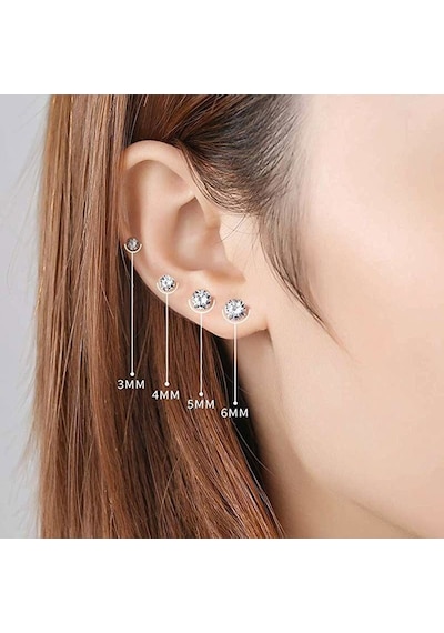 Zirkon Taşlı Tek Taş Model Üçlü Gümüş Küpe Set Rose Rengi Gümüş