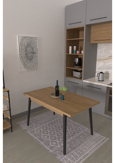Vilinze Avanos Ahşap Sabit Mdf Naturel Siyahmutfak Masası - 80x140 Cm Naturel Siyah