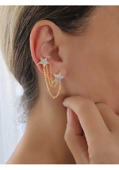 Yıldız Model Zirkon Taşlı Ear Cuff Kıkırdak Küpesi Gold