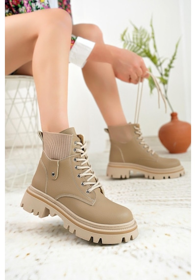 Nesil Shoes Dvm 5003 Vizon Bağcıklı Kadın Bot-vizon Vizon