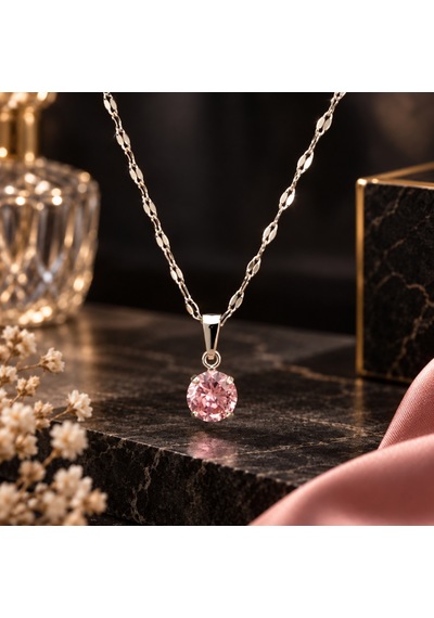 Pembe Zirkon Taşlı Çelik Kolye -şık Ve Kararmaz Kadın Takı Altın-pembe