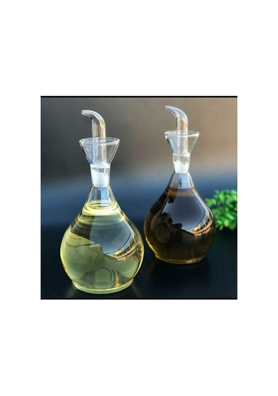 Reoona 2 Adet Borosilikat Tombul Düz Cam Yağdanlık Yağlık Ve Sirkelik Seti 900 Ml+900 Ml Bambu Standlı Şeffaf - Şeffaf