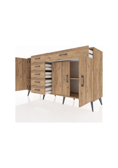 Kronos Konsol 3 Raflı 6 Çekmeceli 3 Kapaklı 176x59x99 Çam-çam Çam-çam