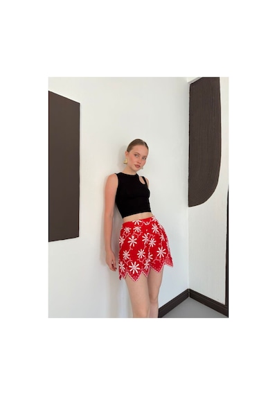 Verymoda D 2915 Nakışlı Şort D2915 Kırmızı