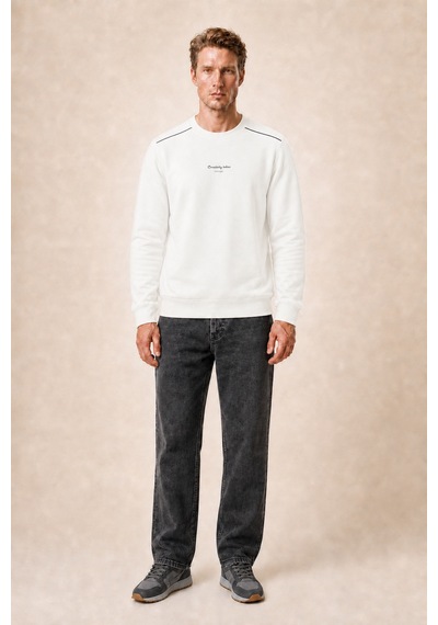 Redline Qwen Bisiklet Yaka Regular Fit Kışlık Sweatshirt Beyaz