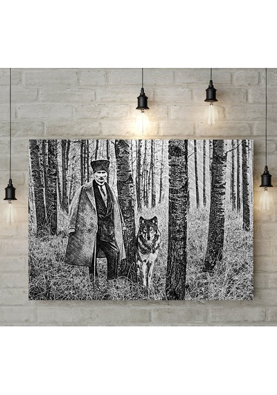 Atatürk Kurt Tasarımlı Karakalem Kanvas Tablo 50x70cm-1 Bkbitmeyen76717 Bk