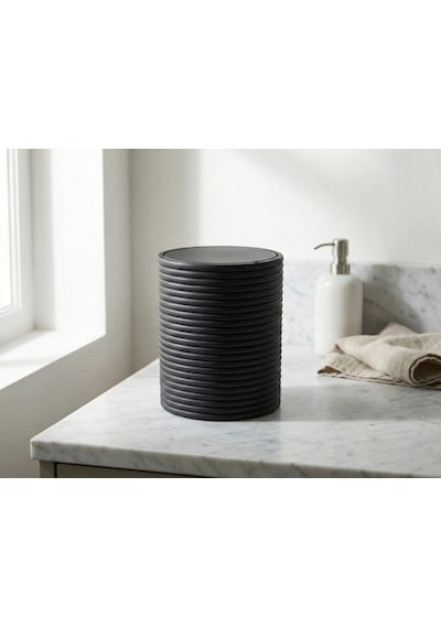3d Baskı Mini Yivli Çöp Kutusu Sallanır Kapaklı Masaüstü Banyo Makyaj Masası Kovası 12x9 Cm Antrasit