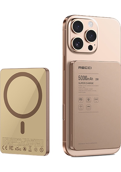 Recci RP33 PD 20W Ultra İnce Led Göstergeli Hızlı Şarj Özellikli Wireless 15W 5000 mAh Powerbank