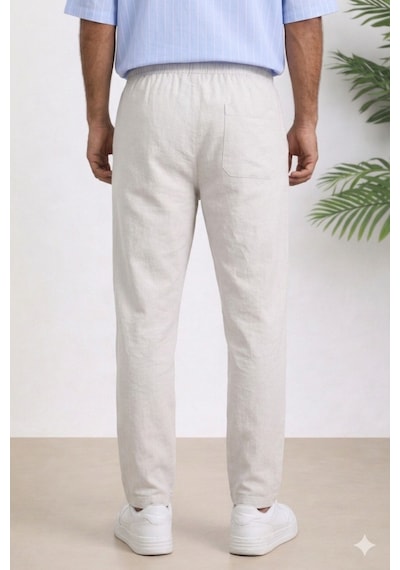 Tarz Cool Erkek Yazlık Keten Karışımı Relaxed Pantolon Bej