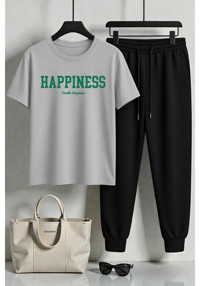 Uyguntarz Unisex Happines 2'li Eşofman Takımı Gri