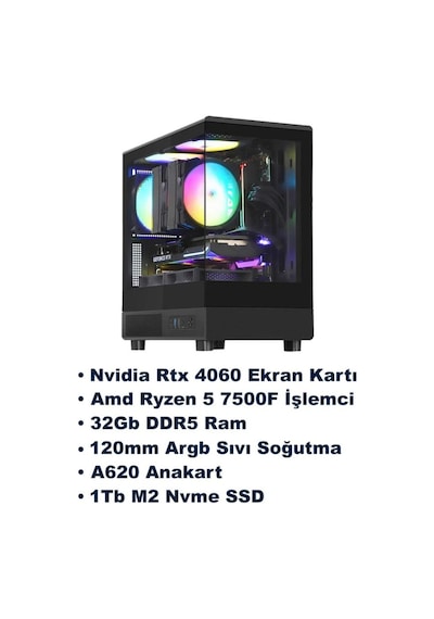 Ramtech V2 R5-7500F 32 GB 1 TB M2 SSD 8 GB RTX4060 Free Dos Masaüstü Oyuncu Bilgisayarı