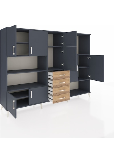 Hyperion Dolap 10 Raflı 4 Çekmeceli 8 Kapaklı 220x44x163 Antrasit Antrasit-antrasit/çam Hyperion Dolap 10 Raflı 4 Çekmeceli 8 Kapaklı 220x44x163 Antrasit Antrasit-antrasit/çam