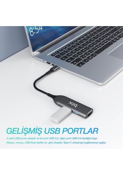 Bix Bx03hb Max Type-c To 4k Hdmı Usb Pd Dönüştürücü Adaptör