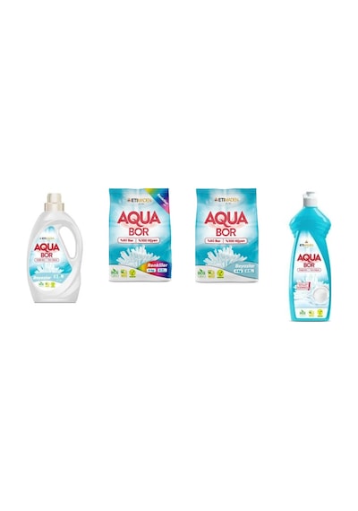 Aquabor Doğal Mineralli Sıvı Beyaz + 4 Kg Renkliler + 4 Kg Beyaz + Elde Bulaşık 4 Lü Set