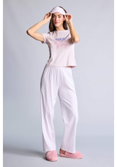 Defacto Pijama Takımı Baskılı Üst Alt H2022ax26smpn425 Pembe-pn425