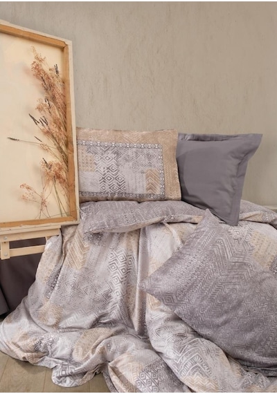 Cotton Box Saten Çift Kişilik Nevresim Takımı Amentes Gri