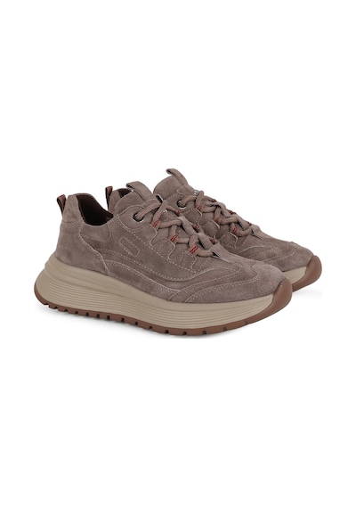 Mamma Mia Mammamia Kadın Sneaker 26k-3625 Vizon Hakiki Süet Deri Katmanlı Dikiş Detaylı Bağcıklı Hafif Kalın Taban Rahat Yürüyüş Spor Ayakkabı