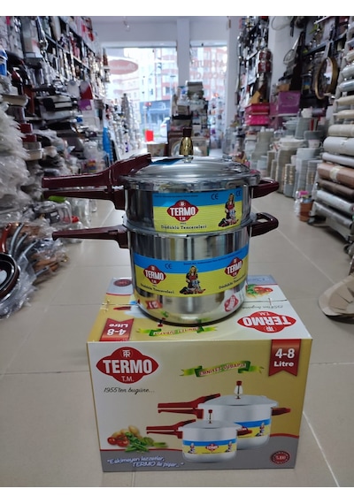 Termo Alüminyum Düdüklü Tencere 8lt Ve 4lt Tek Kapak İki Tencre Gümüş