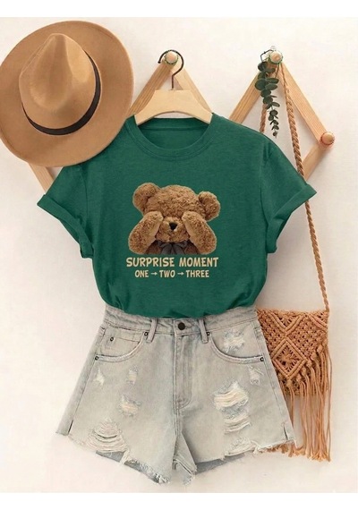 Uyguntarz Unisex Surprıse Moment Baskılı Tasarım Tshirt Yeşil