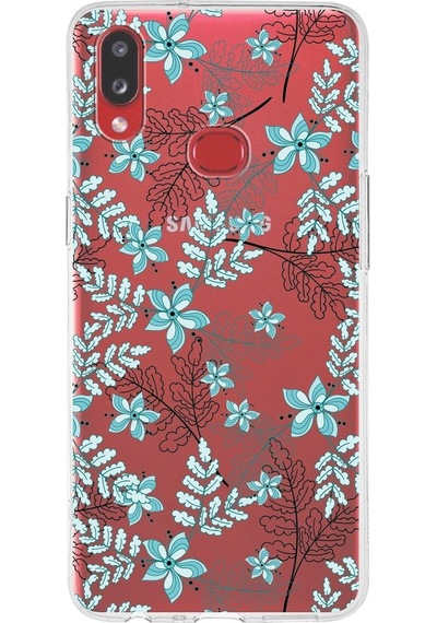 Samsung Galaxy A10s Uyumlu Kapak Floral Su Yeşili Tasarımlı Şeffaf Silikon Kılıf