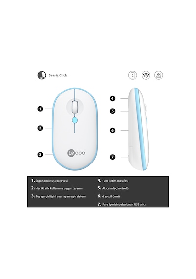 Lecoo WS212 Kablosuz 1600DPI 4 Tuşlu Optik Mouse