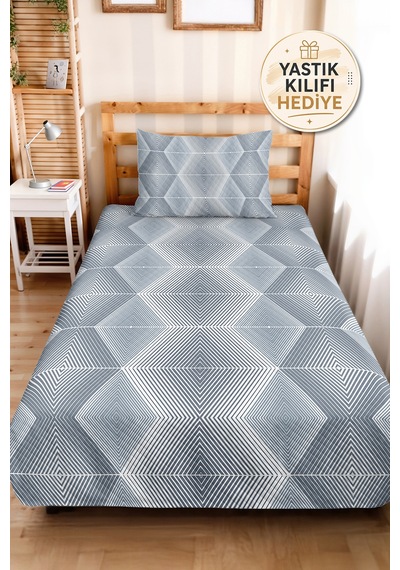Mavi Geometrik Genç Odası Tek Kişilik Pike Takımı - Gri Modern 160x220 Cm Kapitone Yatak Örtüsü Mumlu Bulut Kokusu