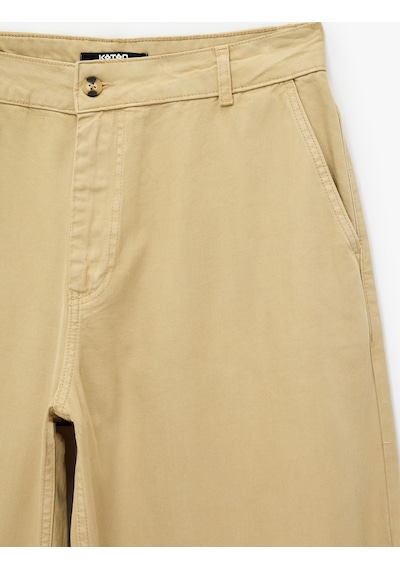 Koton Normal Bel Cepli Rahat Kalıp Gabardin Barrel Fit Pantolon Bej 7wam40045nw Ekru