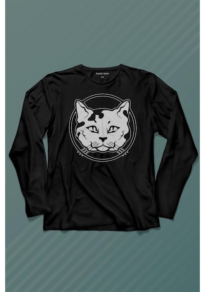 Sevimli Kedi Minik Bıyıklı Cat Minnoş Uzun Kollu Tişört Baskılı T-shirt 001