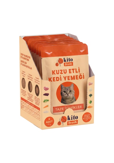 Kito Fresh Kuzu Etli Kedi Yemeği %100 Taze İçerikli Mama 80 G X 8 Adet