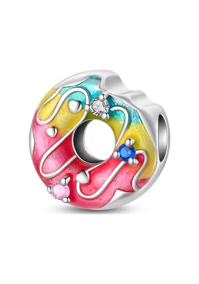 Fubena Renkli Isırılmış Donut Charm Gümüş