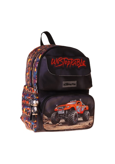 Kaukko Kids Erkek Çocuk Arazi Aracı Baskılı Okul Çantası - Siyah - Kırmızı - Soil Truck - L5359