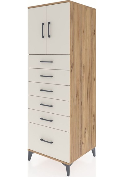 Kronos Dolap Tek Raflı 6 Çekmeceli 2 Kapaklı 60x59x182 Çam-ay... Çam