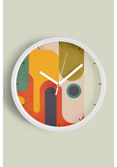 Soyut - Bohem - Geometrik Temalı Modern Duvar Saati - 42cm - Önü Camlı Beyaz Kasa - Sessiz Mekanizma-jh0470 Beyaz