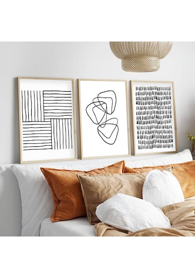 Huhuli Ahşap Çerçeveli 3 Lü Modern Tablo Huhu239
