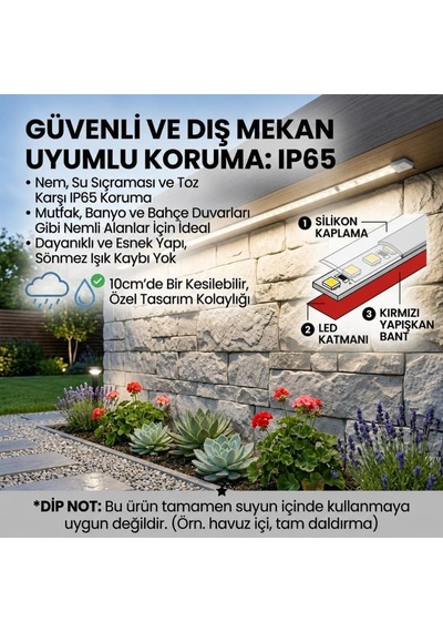 Sb-6508 Led Şerit, Beyaz Ve Gün Işığı Şerit Led Işık 120 Led, Silikonlu 10 Cm Kesilebilir, Aç Kapat Butonlu Fişli, Tak Çalıştır Gizli Tavan Işık Bandı Mutfak Tezgah Beyaz, 5 Metre